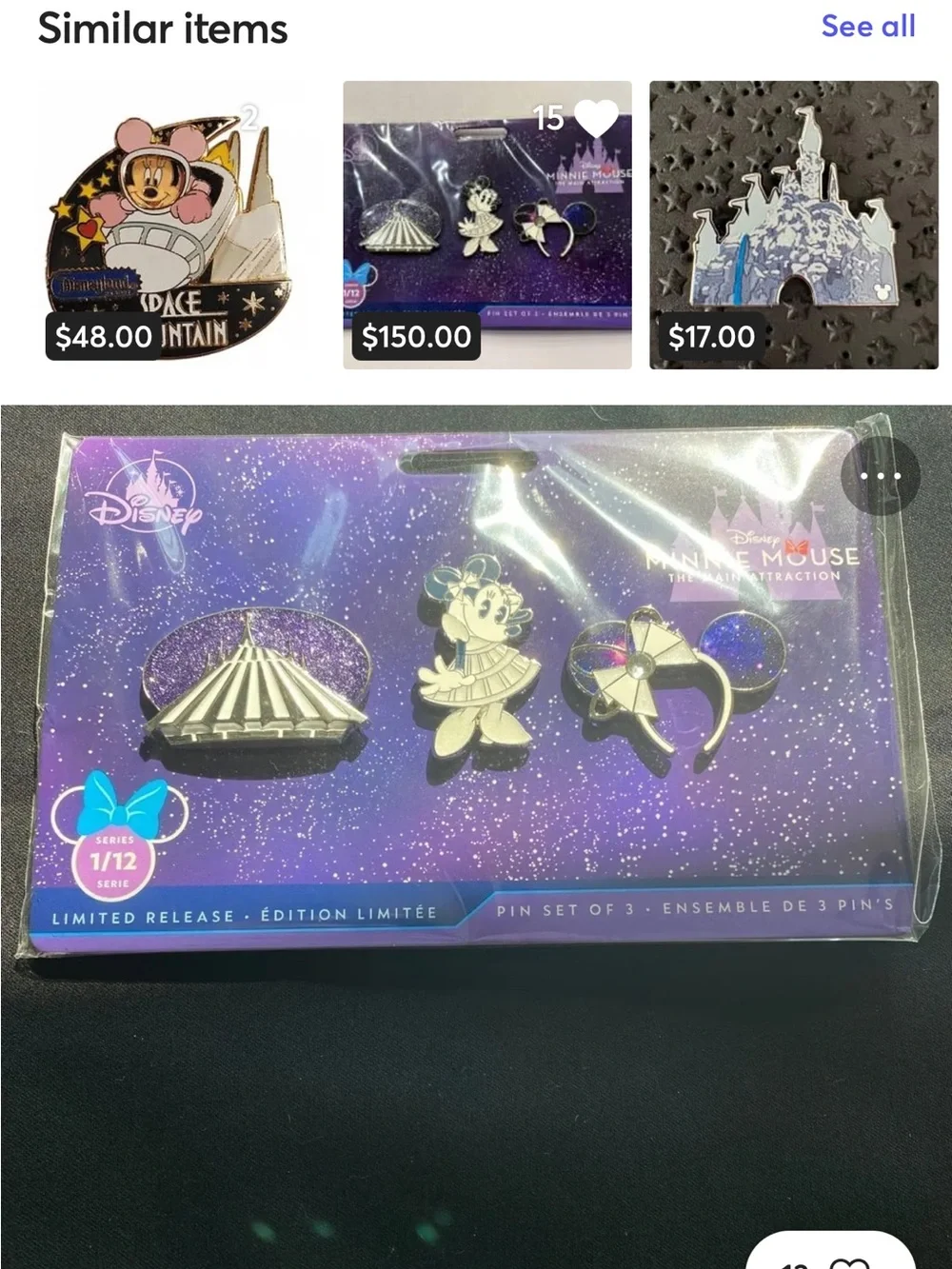 Disney Space Attraction Minnie Mouse Pin Trio - Purple & Blue Accents